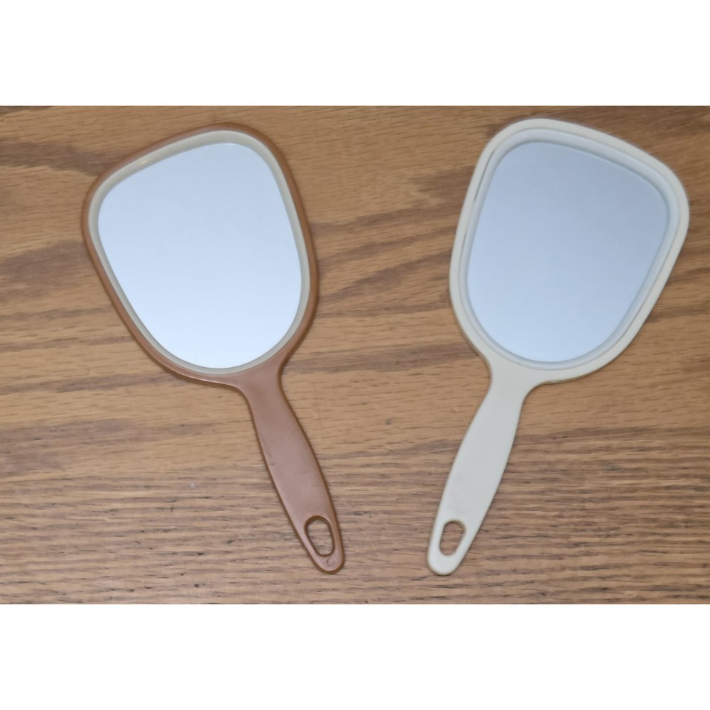 Lot of 2 Vintage Hand Mirror With Handle Plastic 6" x 2.75" Retro Grandma Core